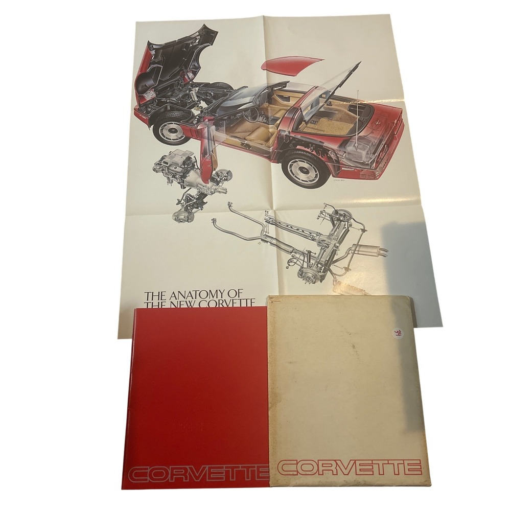 Vintage 1984 Chevrolet Corvette C4 Anatomy Poster and Sales Brochures Set